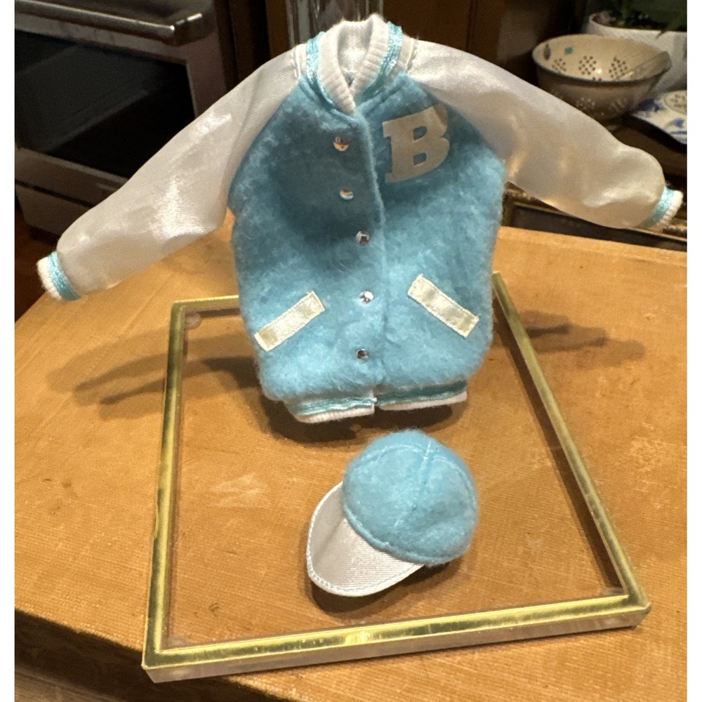 Barbie Doll Baby Blue Letterman Jacket & 1 Baseball Hat Cap Vintage 90s